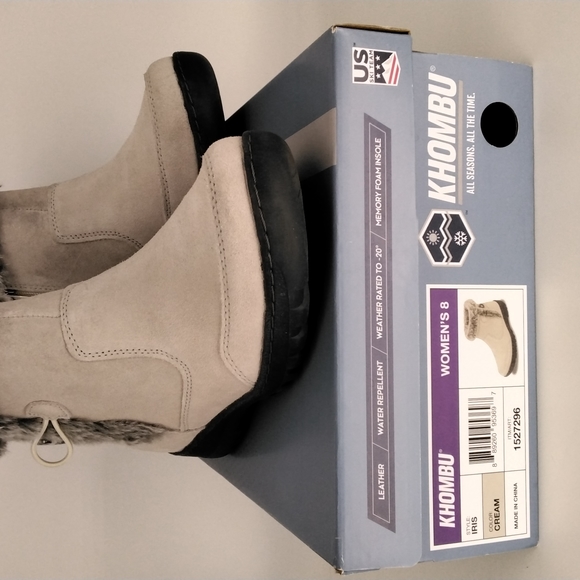KHOMBU CREAM SUEDE LEATHER / FUR TRIMMED, FLEECE LINED WOMEN'S BOOTS - Picture 4 of 5